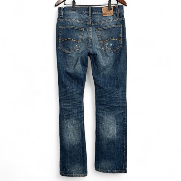 Aeropostale Jeans Men Size 29x3* Blue Driggs Slim Bootcut Distressed Cotton - Picture 2 of 14